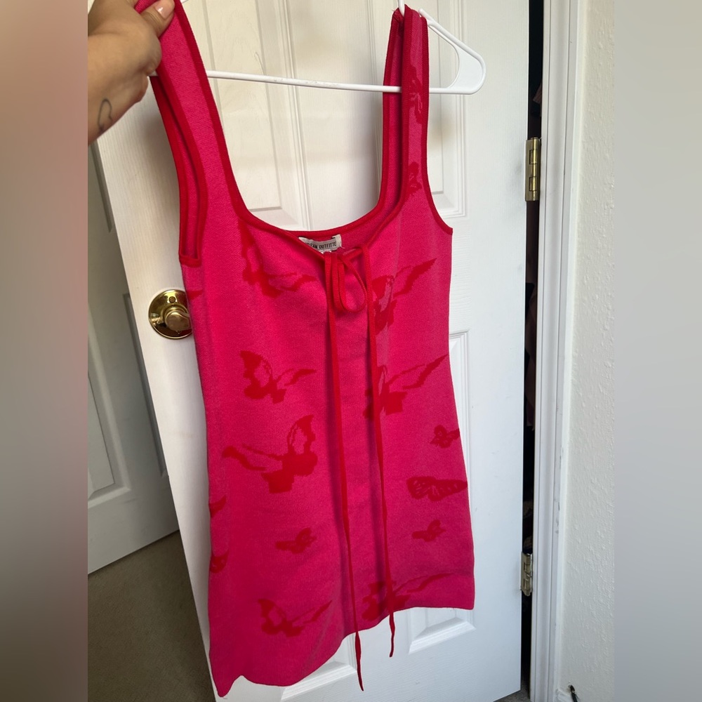 Pink and red dress with butterflies